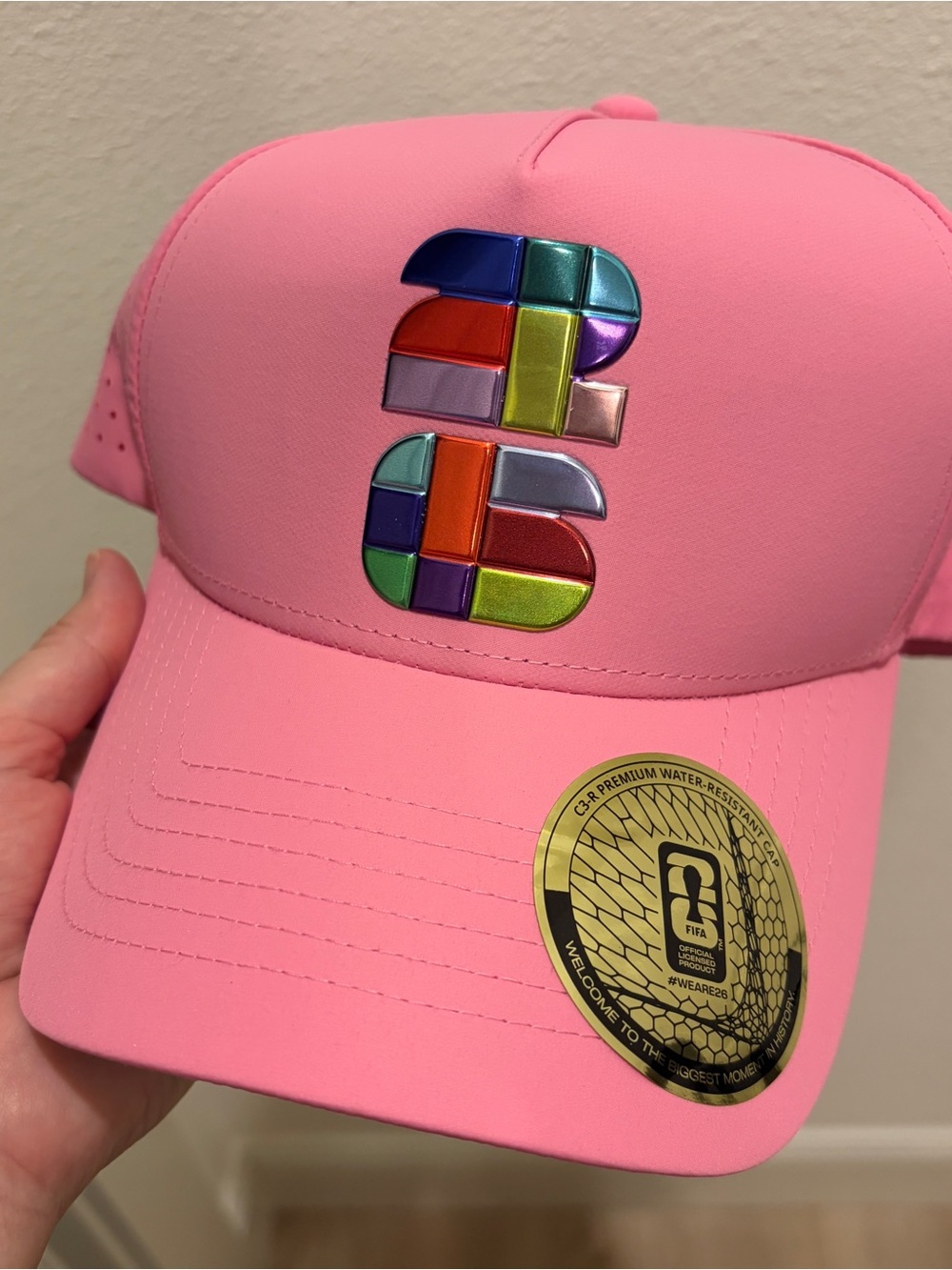 Pink Structured Trucker Hat with Multicolor Raised Patch